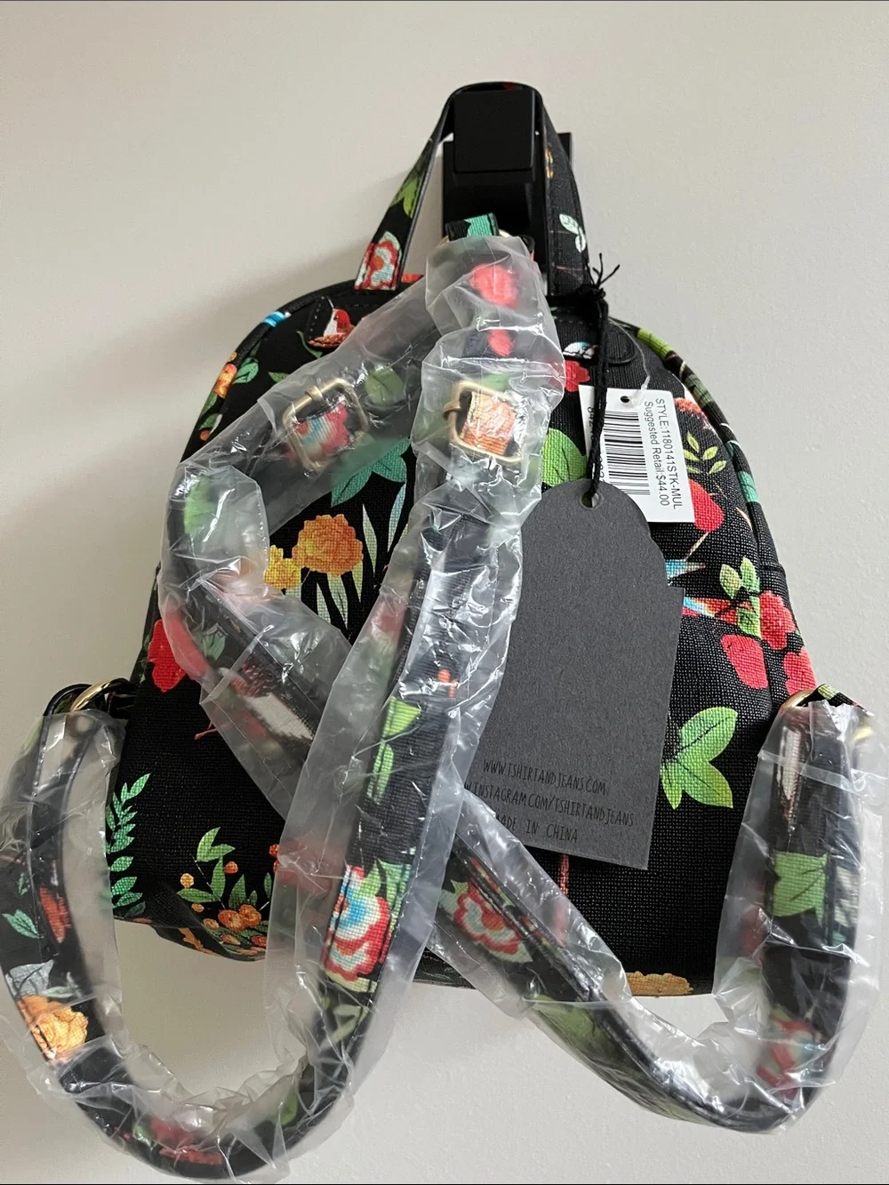 T Shirt & Jeans Mini Backpack Floral Birds  Zip Closure Rare NWT